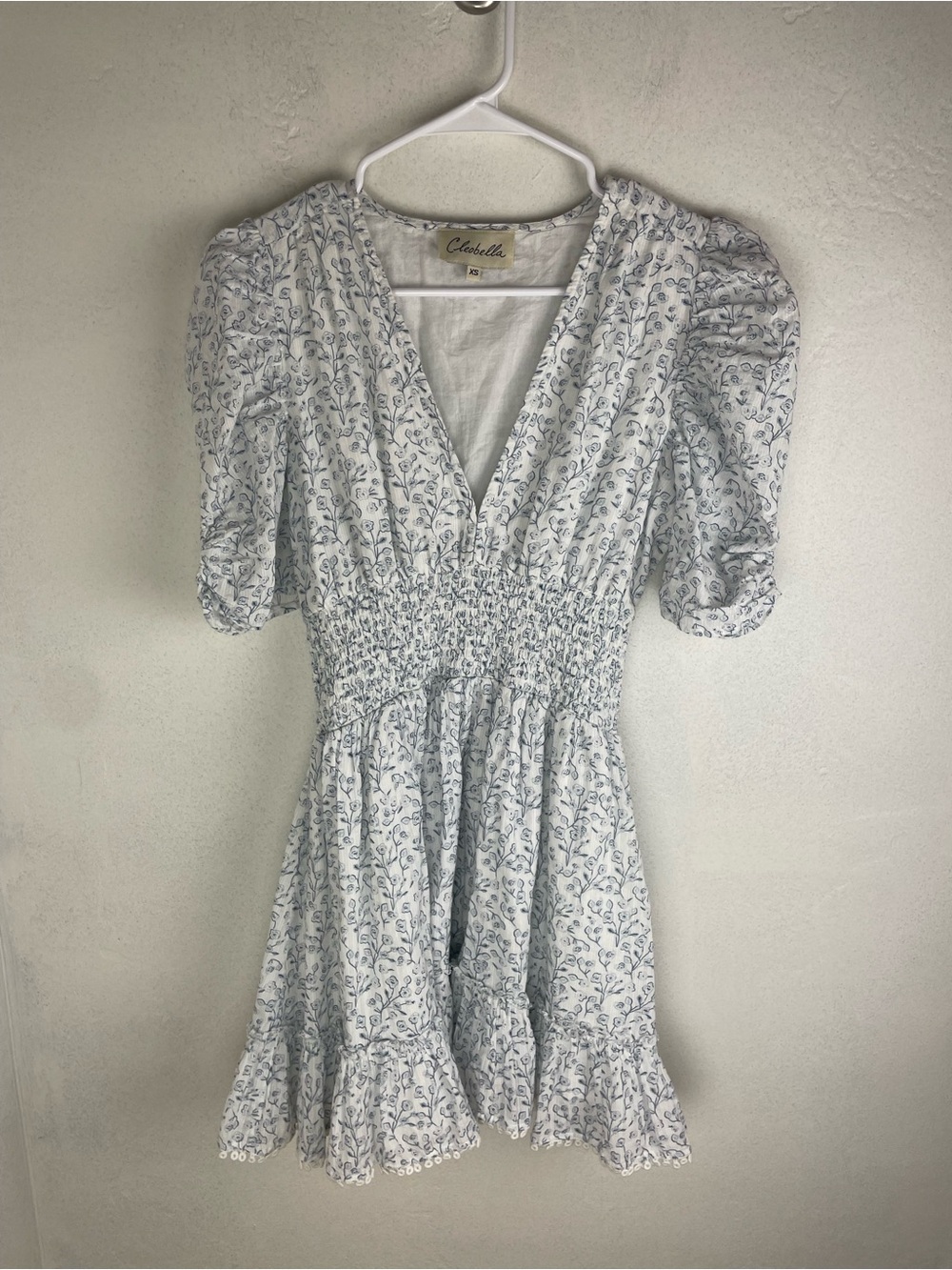 Cleobella White Mini Dress with Blue Floral Print